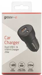 Groove Dual USB-C & USB-A Car Charger 20W - Black